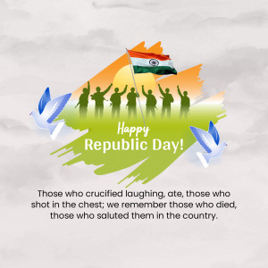 Republic Day of India greeting with flag, doves, and silhouettes