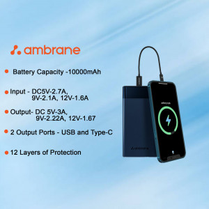 Ambrane 10000mAh Power Bank with specifications