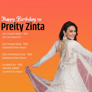 Image of Preity Zinta celebrating her birthday with awards listed.