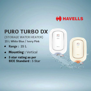 Havells Puro Turbo DX 25L White/Blue/Ivory Pink Storage Water Heater