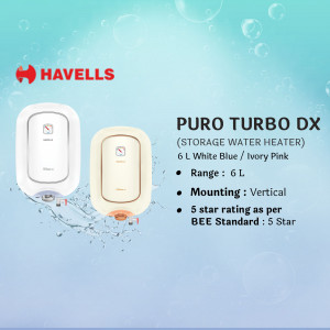 Havells Puro Turbo DX 6L Storage Water Heater in Ivory Pink and Blue