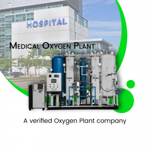 Image of a medical oxygen plant with hospital building in the background