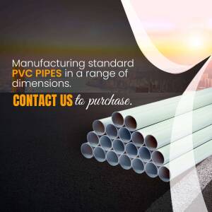 Image of white PVC pipes with text promoting manufacturing standards and contact information.