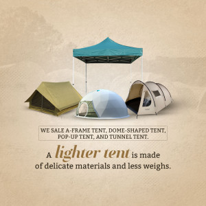 Image showcasing different types of tents - A-frame, dome, pop-up, and tunnel tents.