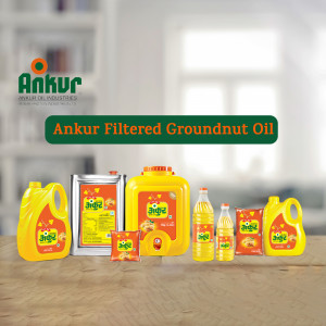 Ankur Filtered Groundnut Oil products arranged on a table