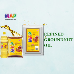 Image of MAP Refined Groundnut Oil bottle and tin