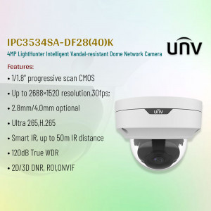 UNV 4MP LightHunter Intelligent Vandal-resistant Dome Network Camera