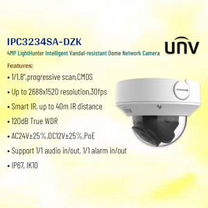 UNV IPC3234SA-DZK Intelligent Vandal-resistant Dome Network Camera