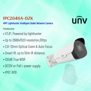 UNV IPC264SA-DZK 4MP LightHunter Intelligent Bullet Network Camera