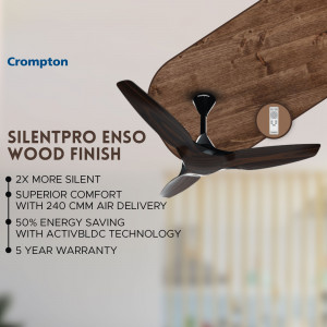 Crompton SilentPro Enso ceiling fan with wood finish blades