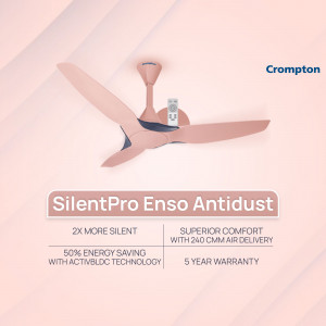 Crompton SilentPro Enso Antidust ceiling fan with remote control, peach color