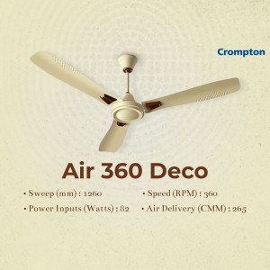 Crompton Air 360 Deco ceiling fan with specifications