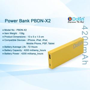 Yellow Dotin Power Bank PBDN-X2 with specifications