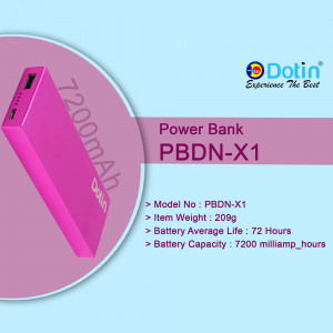 Pink Dotin Power Bank with 7200mAh capacity