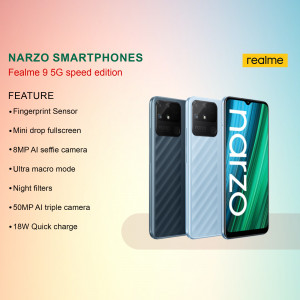 Realme Narzo 50 Speed Edition phones in blue and black colors