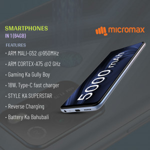 Micromax smartphone with 5000 mAh battery and key features listed