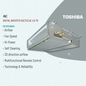 Toshiba Digital Inverter Ducted AC 2.8 TR unit with features listed