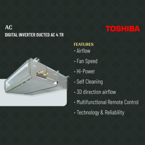 Toshiba Digital Inverter Ducted AC 4 TR unit with features listed