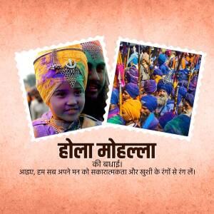 Image depicting Holi Mohalla festival with Sikh Nihangs and a child in traditional attire.