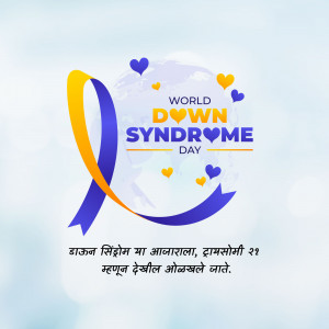 World Down Syndrome Day awareness ribbon with hearts and text.