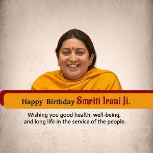 Happy Birthday Smriti Irani Ji Promotional Banner For LinkedIn