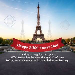 Eiffel Tower with celebratory ribbon and fireworks