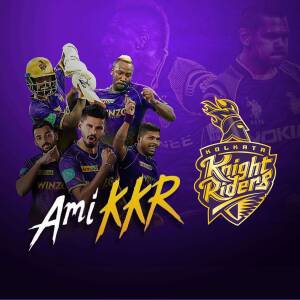 Kolkata Knight Riders cricket team promotional poster featuring key players.