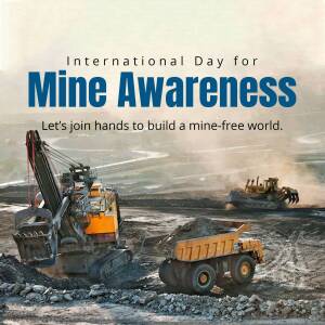 Image promoting International Day for Mine Awareness with mining equipment in the background.