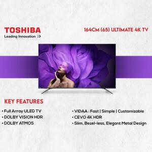 Toshiba 4K TV displaying a vibrant floral image with a woman's face within the petals.