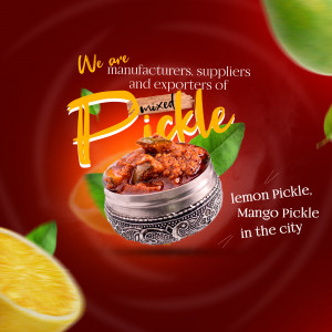 Image of mixed pickle in a jar with lemon and mango slices
