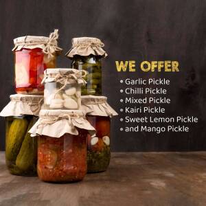 Assortment of homemade pickles in glass jars