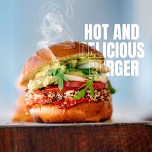 Close-up of a gourmet burger with steam rising, showcasing fresh ingredients.