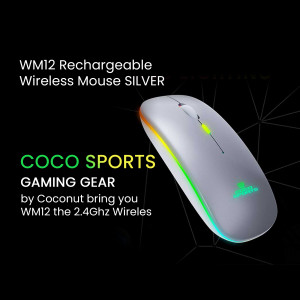 Silver COCO SPORTS WM12 Rechargeable Wireless Mouse with RGB lighting