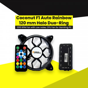 Coconut F1 Auto Rainbow 120mm Halo Duo-Ring CPU Fan with Remote Control
