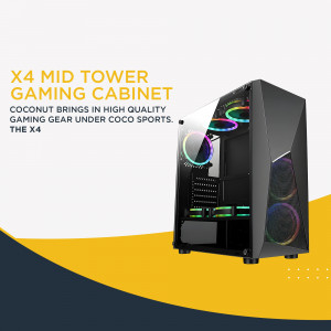 Black and yellow gaming PC cabinet with RGB lighting