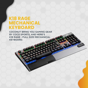 Image of a K18 Rage mechanical keyboard with RGB lighting.