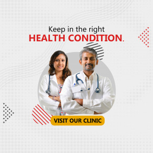 Two doctors, a man and a woman, smiling and wearing stethoscopes, promoting healthcare services.