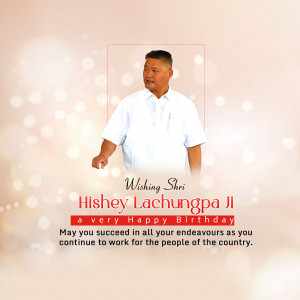 Portrait of Hishey Lachungpa with birthday greetings