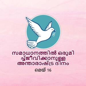 White dove carrying an olive branch over Malayalam script