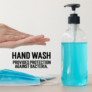 Hand washing with soap and sanitizer with face mask