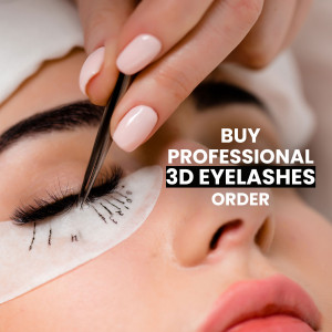 Close-up of a woman receiving a 3D eyelash extension treatment.