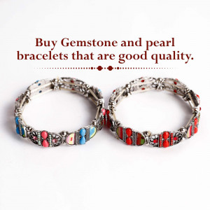 Two silver bracelets with gemstones and pearls