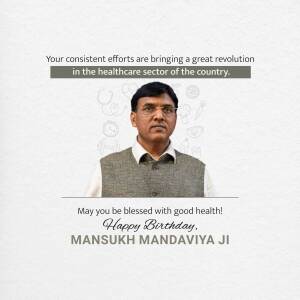 Portrait of Mansukh Mandaviya with a birthday message.