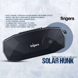 Fingers Solar Hunk portable speaker with solar charging capability