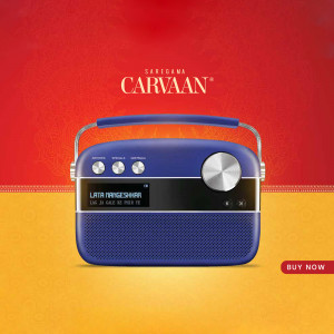Carvaan digital radio with Lata Mangeshkar's image on the screen