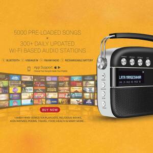 NextZen Blue Radio with a screen displaying various content options.
