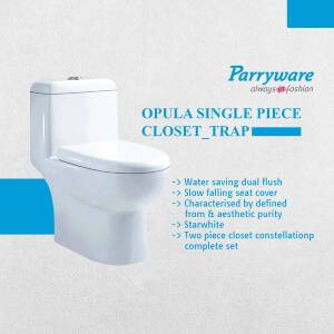 White Parryware Opula Single Piece Closet Trap Toilet with features listed