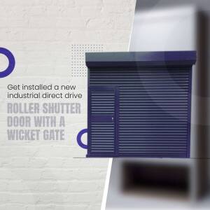 Industrial Roller Shutter Door With Wicket Gate Business Poster For Facebook