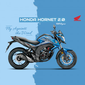 Blue Honda Hornet 2.0 motorcycle with a gradient background