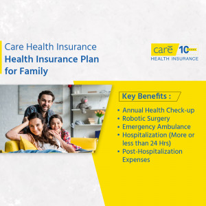 Image promoting Care Health Insurance for families, highlighting key benefits.
